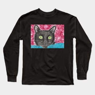 Cute  black cat face painting Long Sleeve T-Shirt